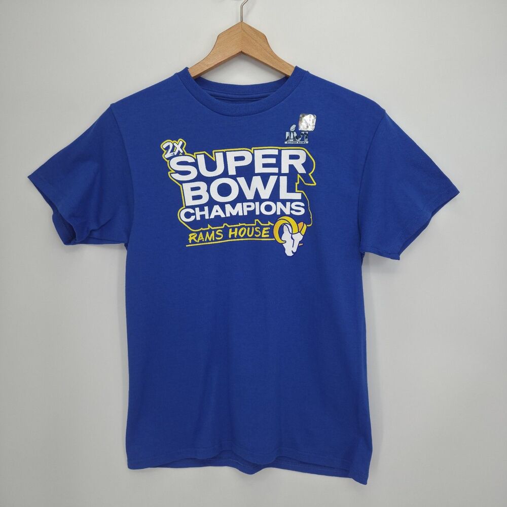 Los Angeles Rams Super Bowl LVI 2X Champions T-Shirt Youth Medium 10/12 Blue NFL